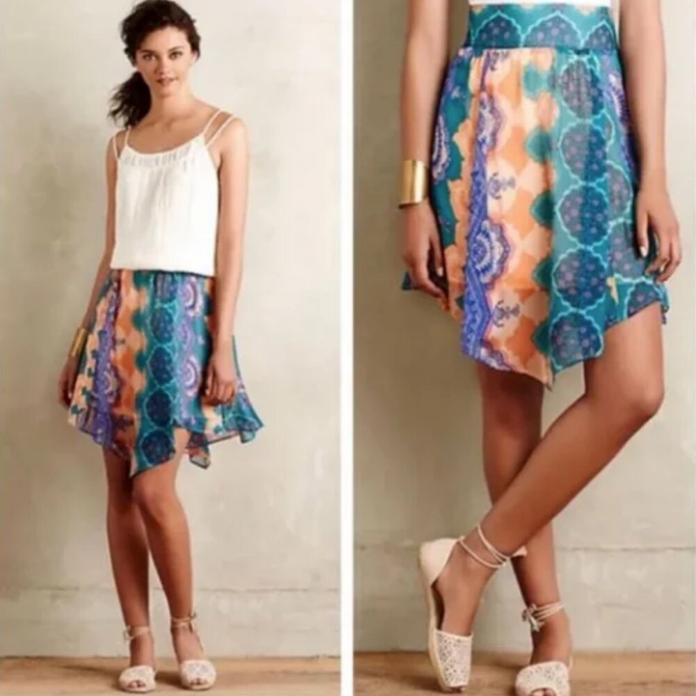 Anthropologie HD in Paris Mandara Silk Skirt Size Large